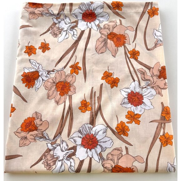 Vintage 70s bedsheet, your choice: flat or fitted; orange, white brown daffodil - Picture 4 of 10